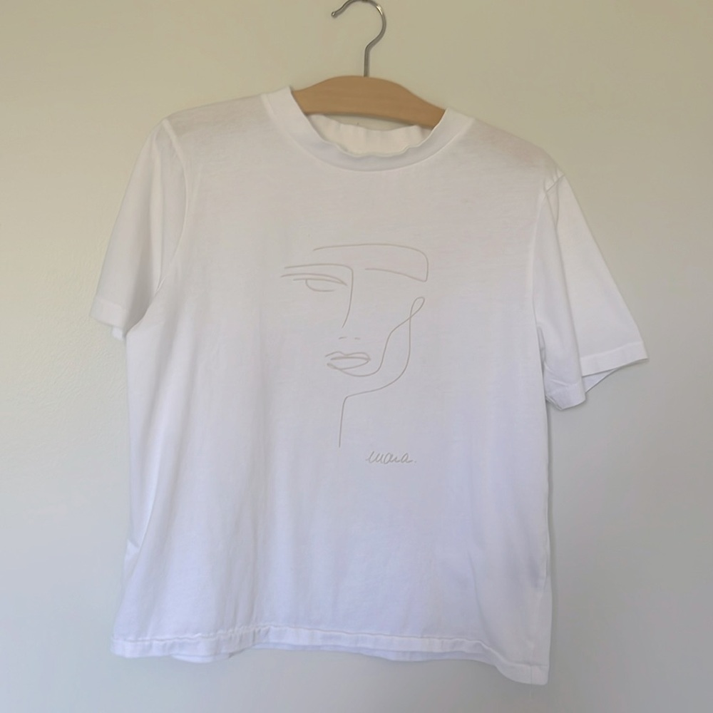 Simons Icône White Organic Cotton Short Sleeved Tee, with Motif, Medium